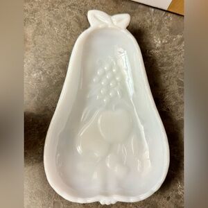 Milk glass pear shaped dish for any use. Candy, spoon holder, display. 8” White